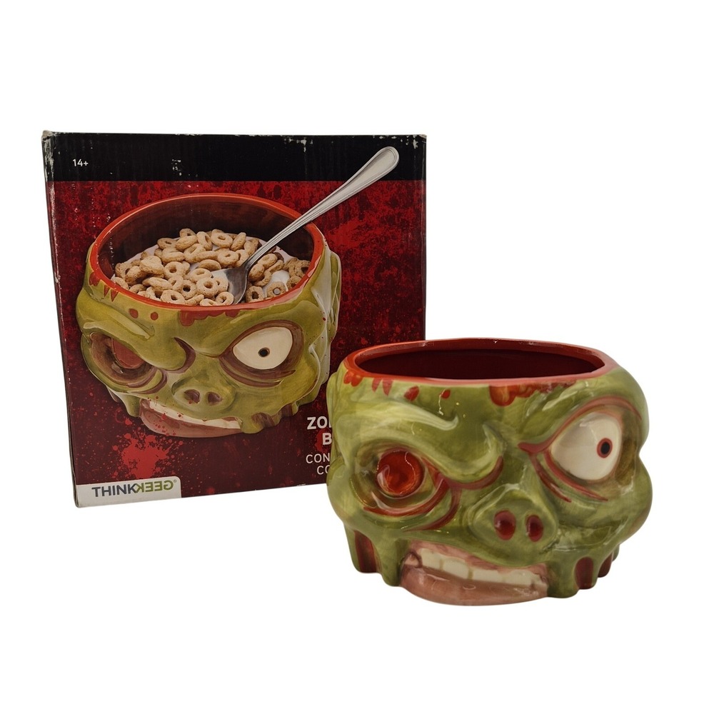 Think Geek Zombie Cereal Bowl Ceramic Green & Red Halloween 2017 NEW